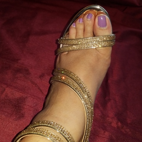 Gold Rhinestone Formal Dress Heels - Picture 8 of 8